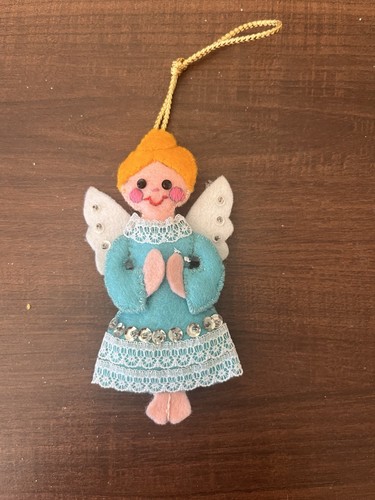Vintage 1970s Bucilla Christmas Jeweled Holiday Ornament ANGEL Handmade