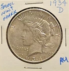 1934 D PEACE SILVER DOLLAR SMALL MINT MARK