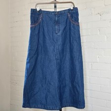 Vintage Blue Denim Midi Skirt Beaded Pockets Plus 1X Cottagecore Y2k Western