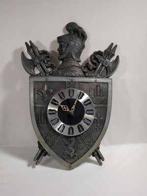 Vintage Knight Coat of Arms Medieval Session United Wall Clock Armour Shield Axe