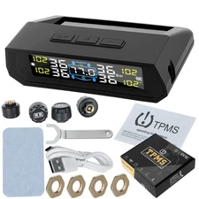 Tire Pressure Tracking System Solar Power USB Charging 4 Sensors for Vehicles