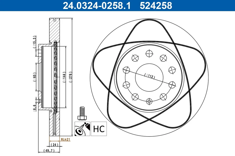 2x ATE Bremsscheibe belüftet Ø276mm für Skoda Octavia III Combi 5E5 5E3 - Bild 1 von 1