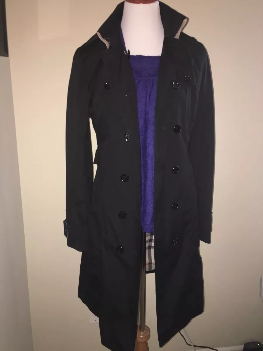 New Burberry London Black Belted Long Trench Coat Nova Check 14