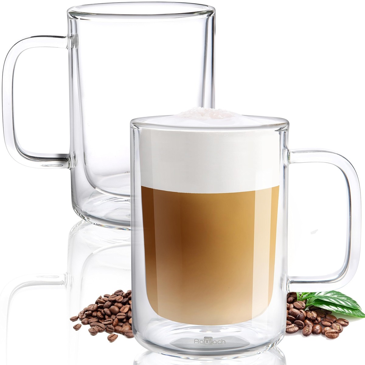 Aquach Double Wall Glass Coffee Mug 12 oz Large Clear Glass Cup with Handle  S...