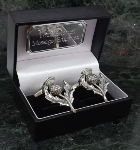 Scottish Thistle Cufflinks Personalised Scottish Thistle Cufflinks Mens Gift - Picture 9 of 9