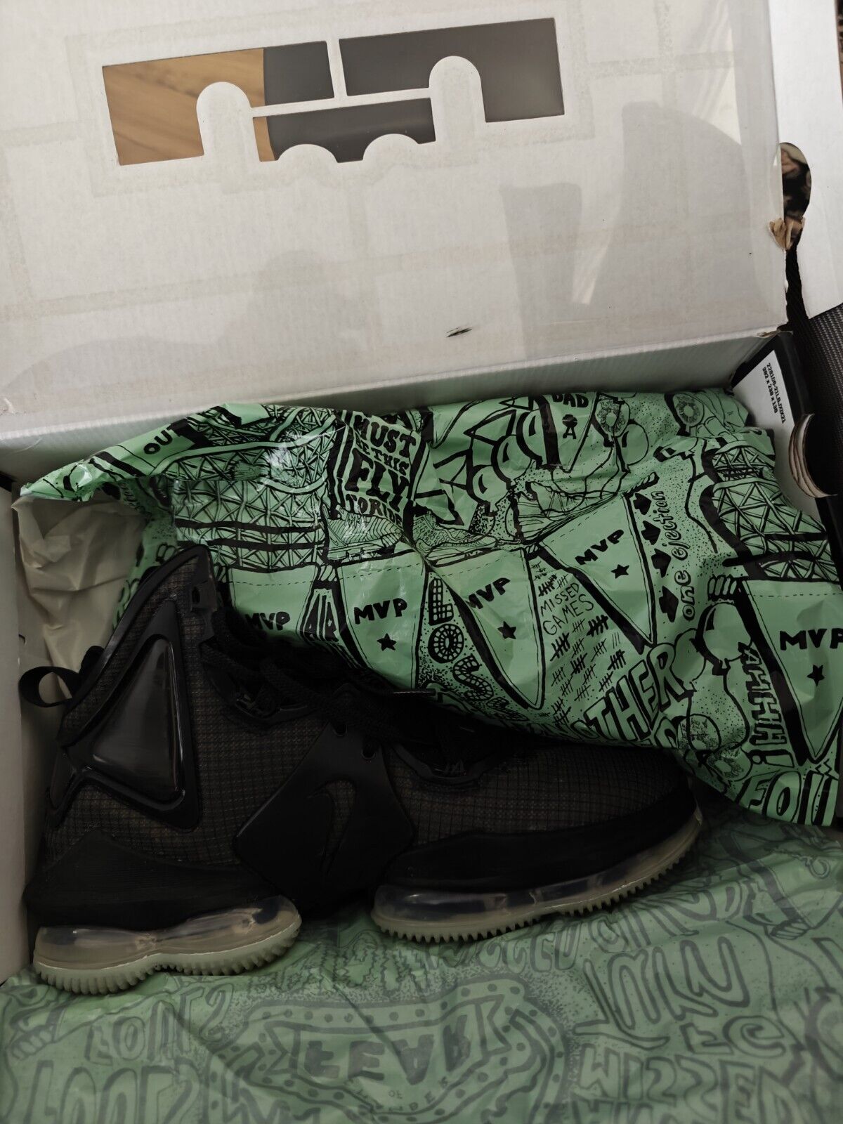 Size 11 - Nike LeBron 19 Black Green Glow - image 4