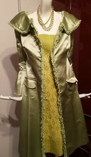 Tomasz Starzewski Green Satin Flared Collar & Cuffs Coat Size Uk 8 (10 On Label)
