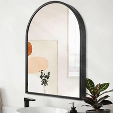 Black Arched Wall Mirror Aluminum Alloy Frame Bathroom Mirror Brushed Metal V...