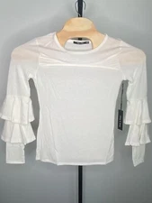 NWT Women's Doe & Rae ivory ruffled long sleeve stretchy blouse size small