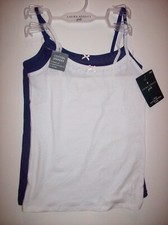 Laura Ashley Camisoles Girls 30/S White Navy Blue Bow Cotton Blend New