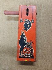 Vintage Tin Litho Ratchet Halloween Noisemaker Kirchhof Toy owl pumpkin witches