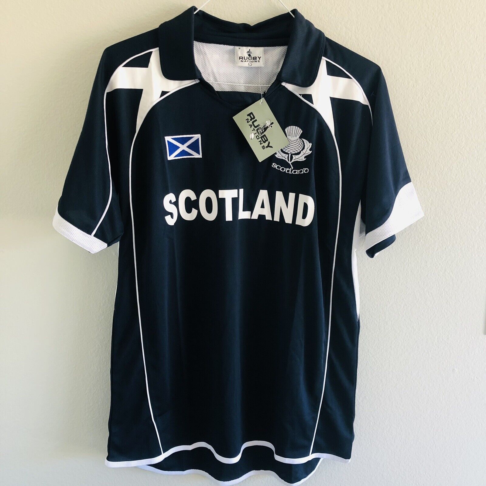Rugby Nations Men's Size M Blue & White Scotland Short Sleeve Je