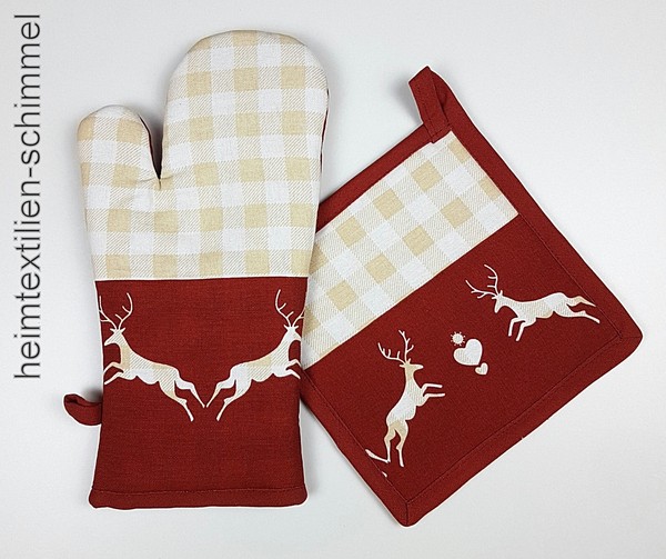 Ofenhandschuh + Topflappen KüChenzubehöR KüChe Backhandschuh Baumwolle Hirsche-image