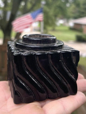 NICE DARK AMETHYST COLORED FANCY INK WELL PRESSED GLASS 2 1/4" 1910'S ERA L@@K