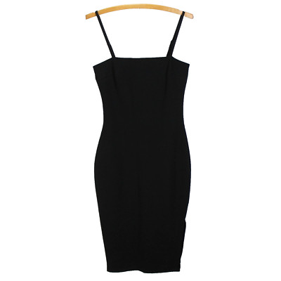 Lulus Paulina Bodycon Midi Dress Size S Black Ponte Knit Square Neck Side Slit