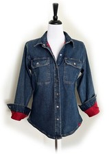 New Dickies Size M Women's Denim Work Shirt Jacket Warming Temp-iq Red Accent