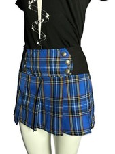 Royal Bones by Tripp NYC Goth Punk Gothic Pleated Blue Plaid Y2K Mini Skirt