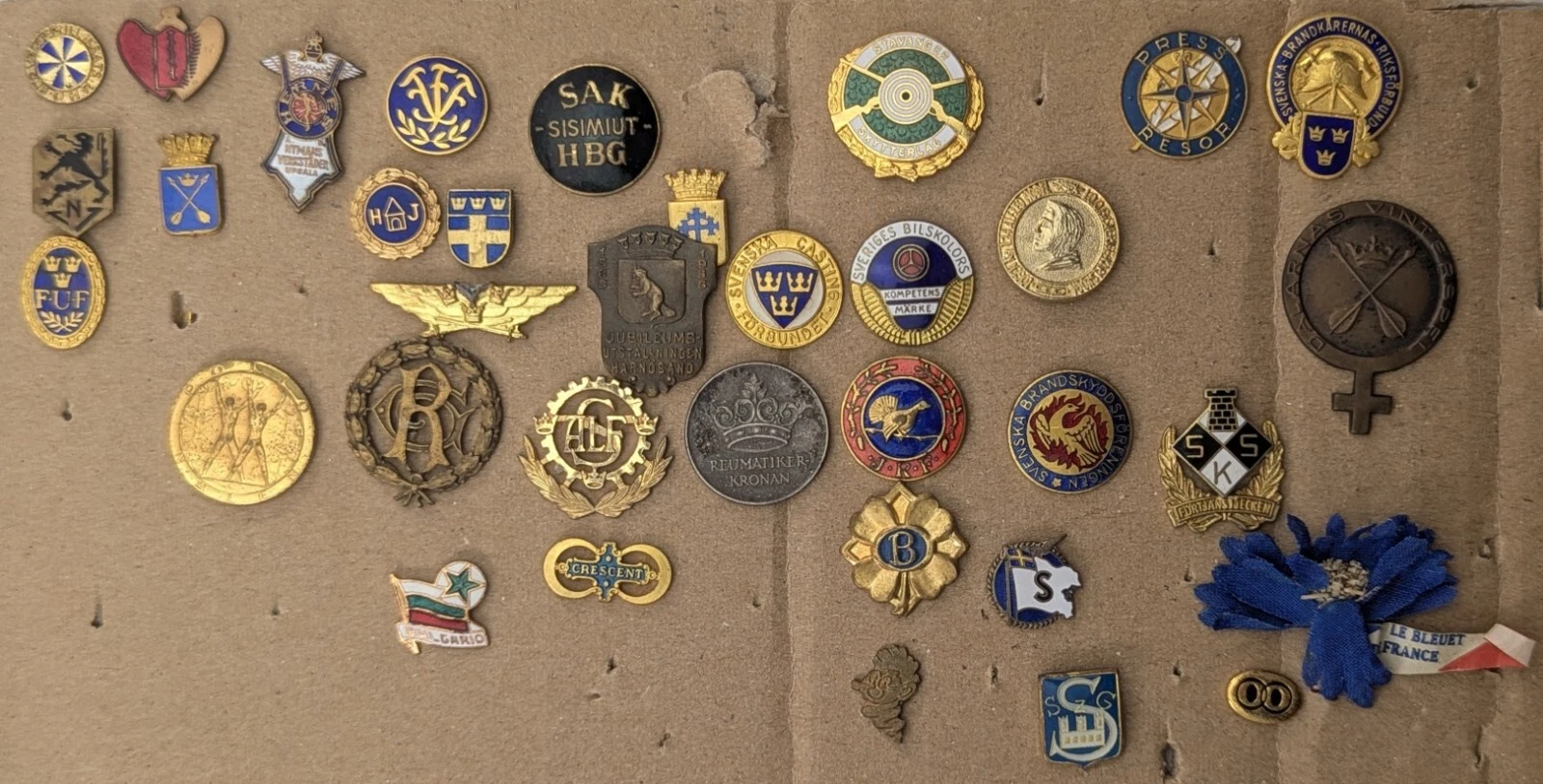 Lovely Collection of Mostly Scandinavian Enamel Pin Badges, 1930s onward