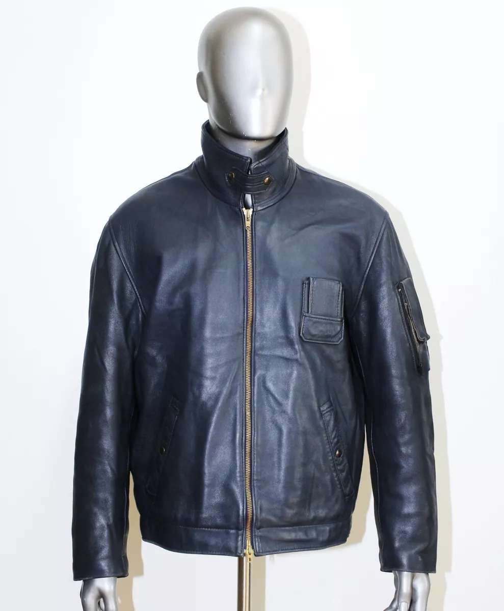 French vintage 70/80s Air Force Leather Pilot Jacket Blue Night Size L