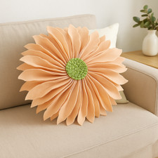 13" Round Peach Throw Pillow   3D Flower Design, Decorative Accent