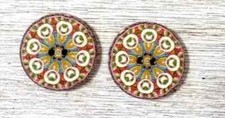 flowers wood boho buttons sewing 2 holes 1 inch (set #1030) 2pc