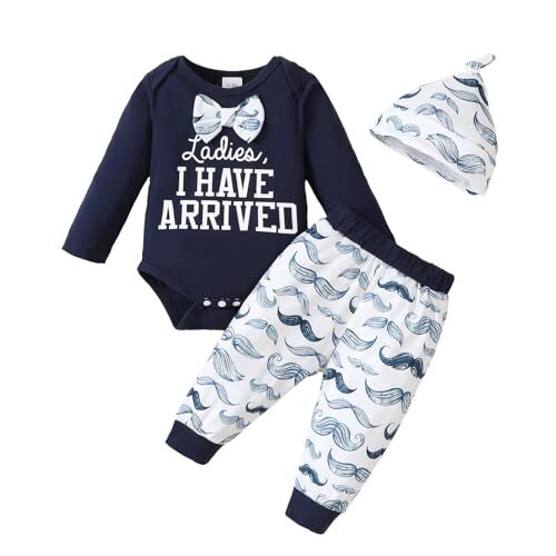 3-Piece Baby Boy/Girl Letter Print Long-Sleeve Romper, Dino Print Trouser And Hat Set - Grey • Shop Online In Nepal At