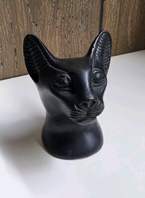 Egyptian Black Cat Head Figurine 3-3/4'' Tall