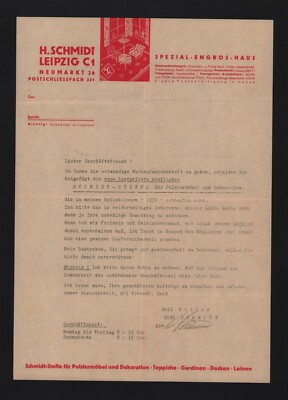 Leipzig, Letter 1939, H. Schmidt Special Engros House