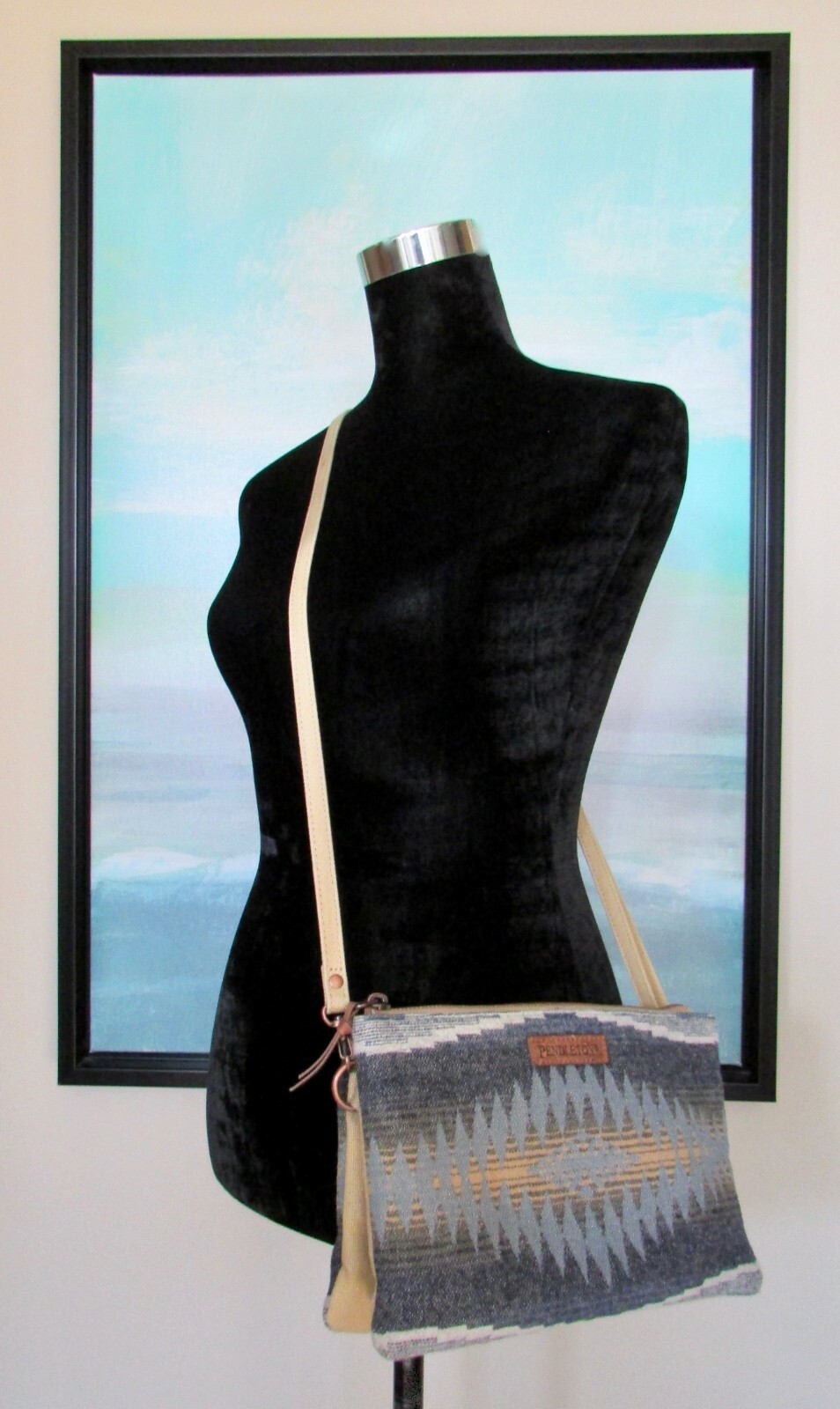 Pendleton Blue Wool  Native Blanket Crossbody Org… - image 1