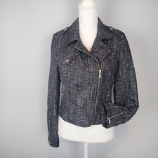 ann taylor,BLAZER,Jacket tweed sz 4 white black zip t1