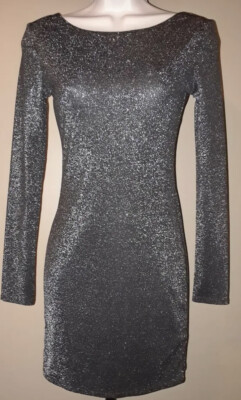 Divided H&M Black Glittery Criss Cross Back Stretch Long Sleeve Mini Dress XS