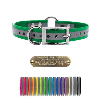 1'' Reflective Premium Glow Tuff Center Ring Dog Collar with Brass Name Plate