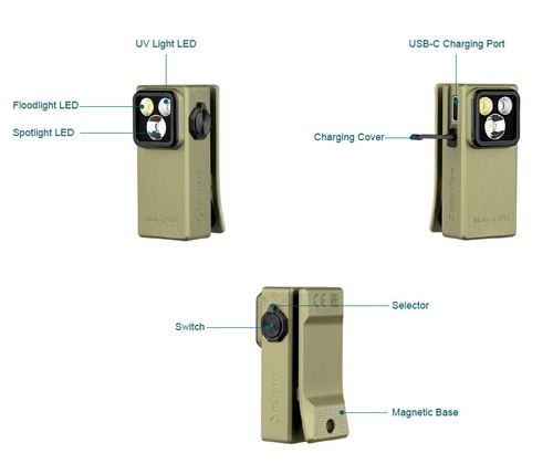 Olight Oclip Ultra Olive Green Clip-On Light w/Flood, Spot, & UV Modes, 530 Lum - Picture 9 of 23