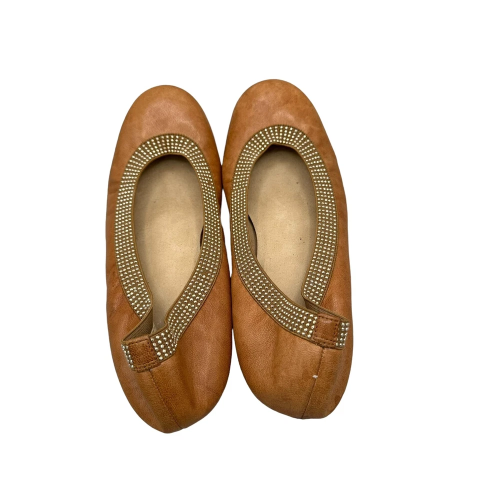 STUART WEITZMAN Lastikon Tachonado Flexible Ballet Pisos Cuero Caramelo 7M Foto 3 de 4