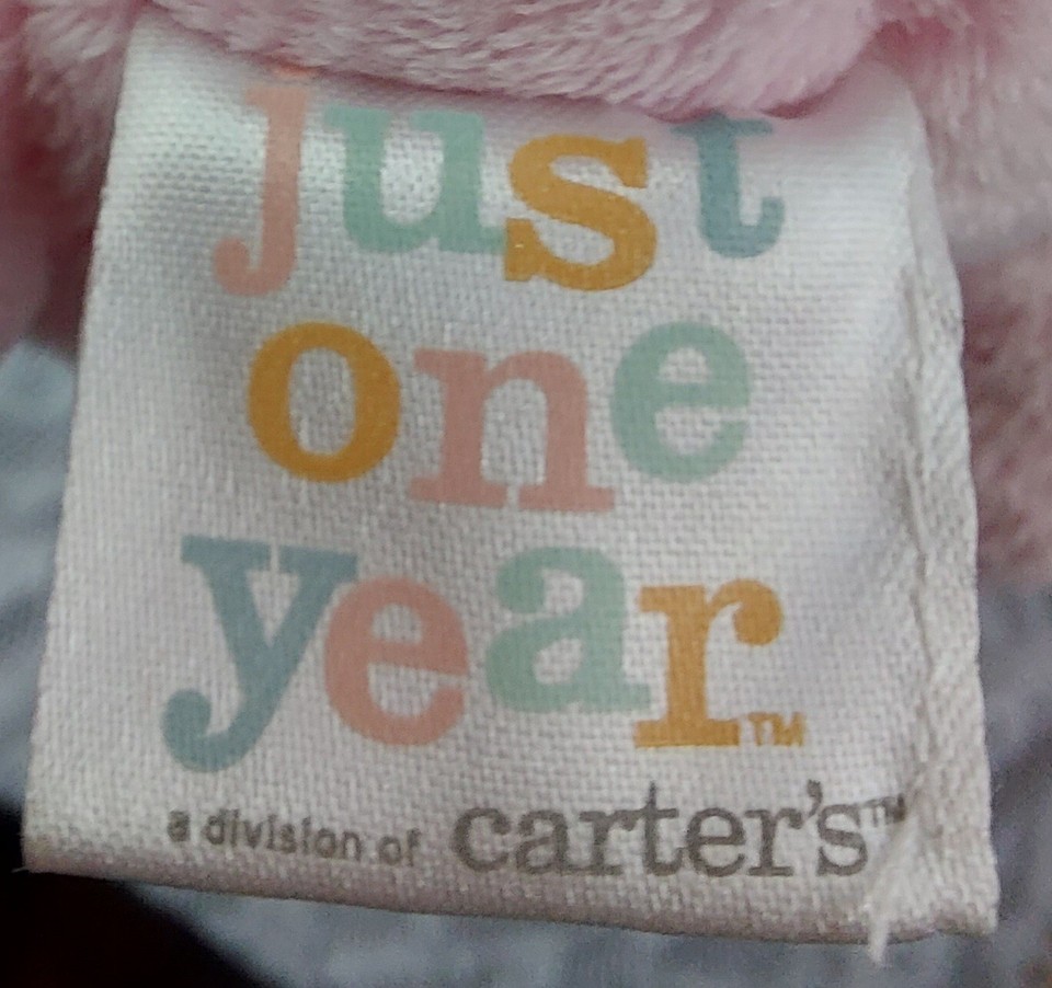 Carters Just One Year Elephant Plush Baby Rattle Pink Purple Stuffed