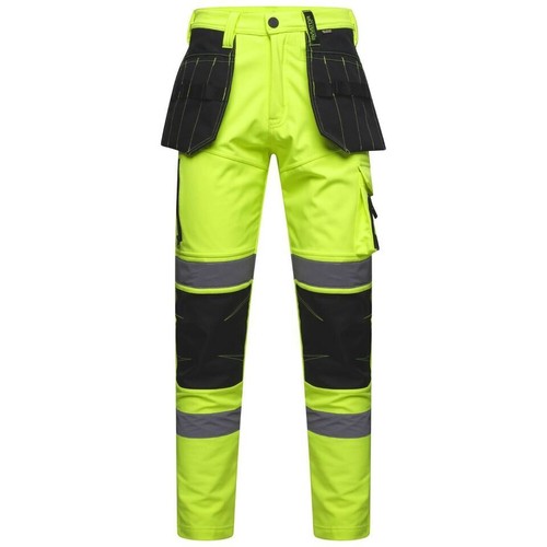 Men's Hi Vis Softshell Holster Work Cargo Trouser - Waterproof Knee Pad Pockets - Picture 7 of 13