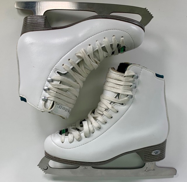 Riedell 119W Emerald Figure Skates White Size 4 + Stainless Steel Luna