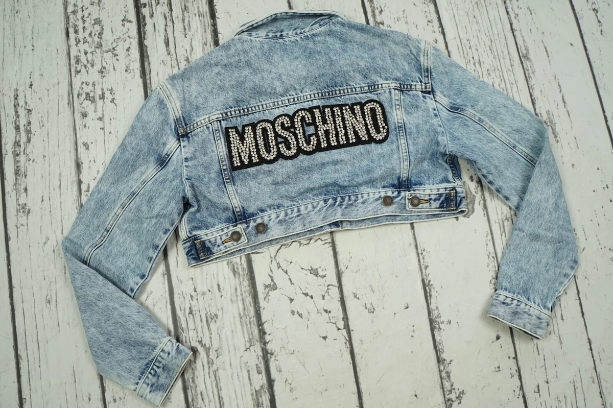 MOSCHINO H M Denim Cropped Short Sparkly Rhinestones Jacket S eBay