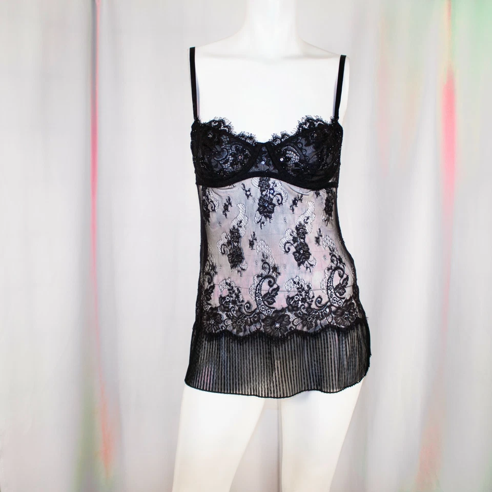 Bodysuit de pelúcia feminino Victoria's Secret preto paisley renda miçangas lantejoulas tamanho 34 C - Imagem 4 de 4