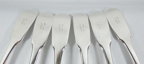 Antique Georgian 1812 Set of 6 Sterling Silver Dessert Spoons Fiddleback Hougham - Picture 6 of 11