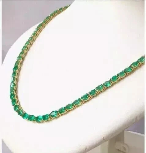 20" Inch 8Ct Oval Cut Lab Created Emerald Tennis Necklace 14k Yellow Gold Plated - Image 3 of 4