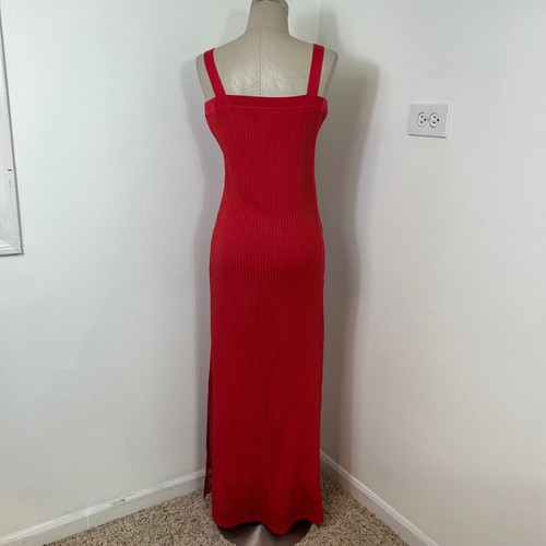 Misook Knit Maxi Dress Sleeveless Ribbed Slit Hem Lace Cutout Trim Red Size S - Picture 13 of 13