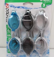 Dolfino Pacesetter Swim Goggles 3 Pack Blue Black Gray Adult 12+ Water Sports
