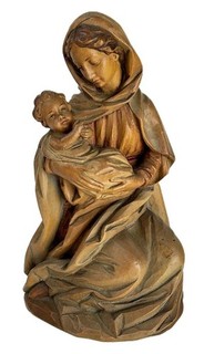 ANRI MADONNA VIRGIN MARY w/ BABY JESUS 8 1/4" ITALIAN HAND CARVED WOOD SCULPTURE