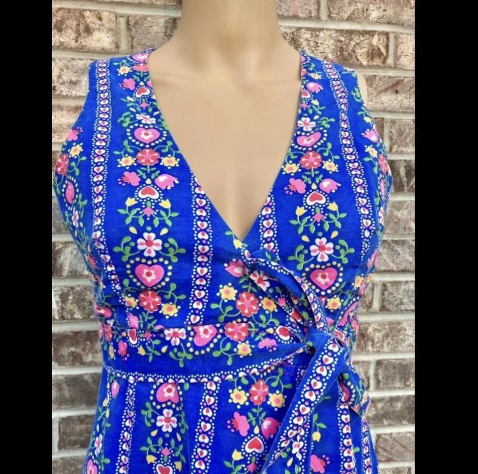 Vestido Floral Sueco Vintage Años 60/70 Azul Psicodélico Hecho a Mano Foto 2 de 4