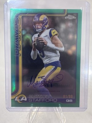 2025 Topps Chrome Football Matthew Stafford Green Refractor Auto