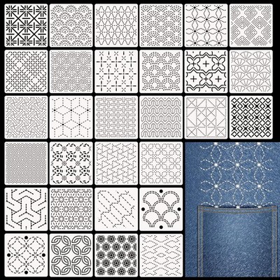 30 Pcs Plastic Sashiko Stencil 4.7 x 4.7 Inch Geometric Sashiko Pattern Templ...