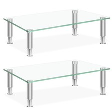 Tempered Glass Monitor Riser with Height Adjustable, Clear Computer Monitor S...