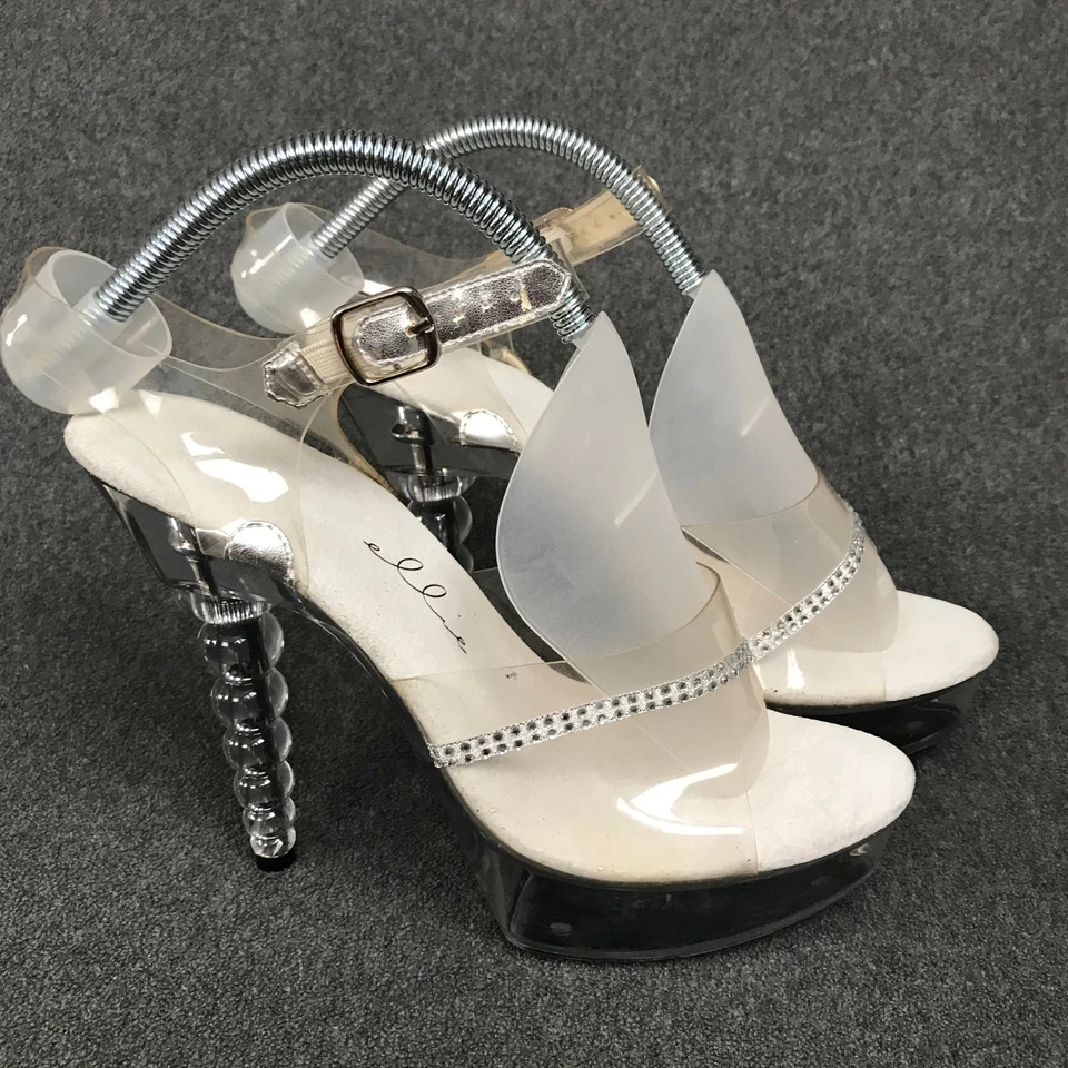Tacones de plataforma Ellie 521-Jewel-W bailarines transparentes con tiras estrás Lucite 5" talla 6 Foto 3 de 4