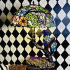 Vintage Tiffany-Style Stained Glass Parrot Lamp with Bronze-Finish Base - Works